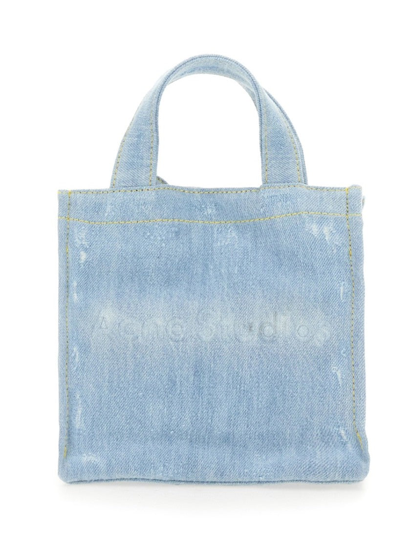 Acne Studios Mini Denim Shopper Bag With Tonal Logo Embossing