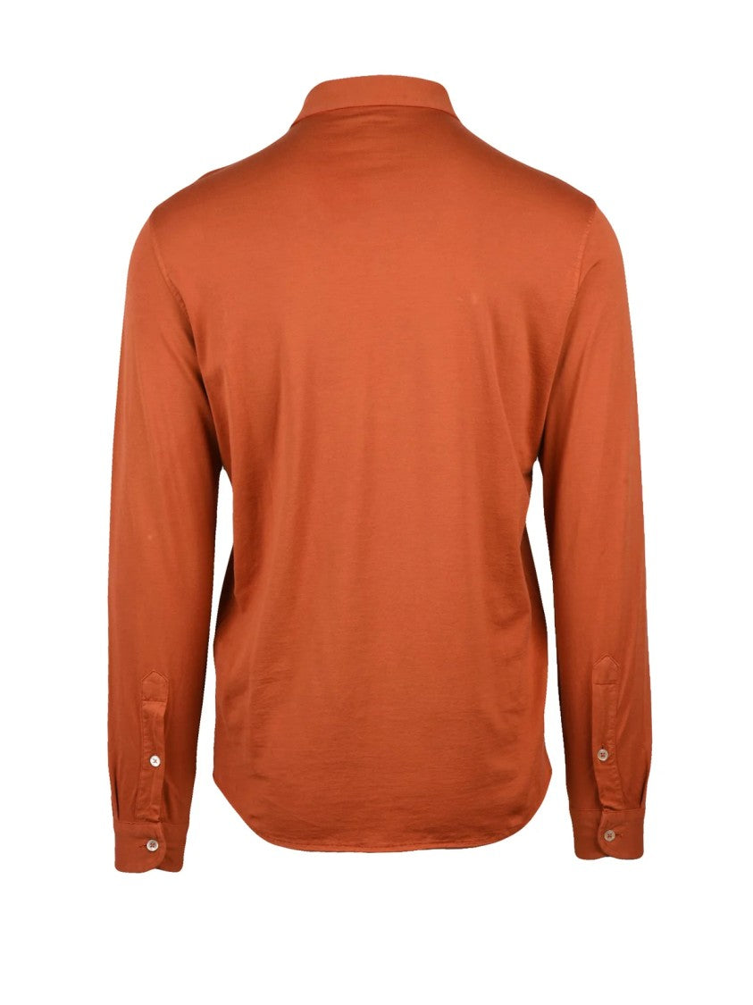 Filippo De Laurentiis Rust Long-Sleeve Cotton Polo Shirt