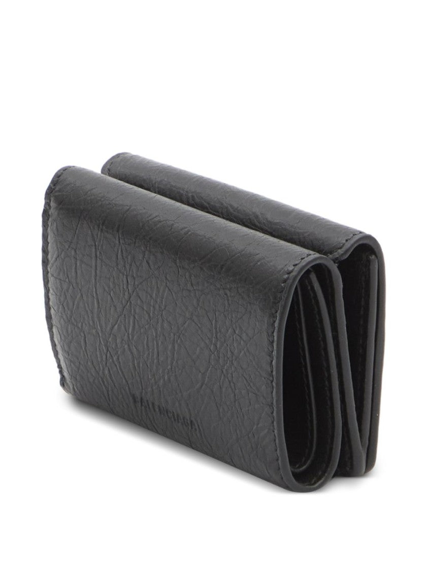 Balenciaga Compact Textured Black Lamb Leather Wallet