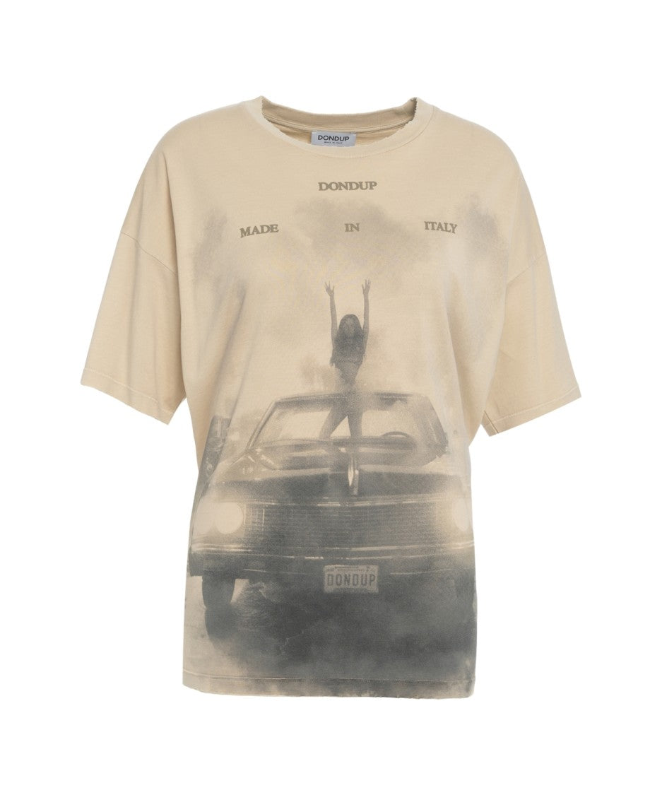Dondup Relaxed Fit Graphic Print T-Shirt In Beige