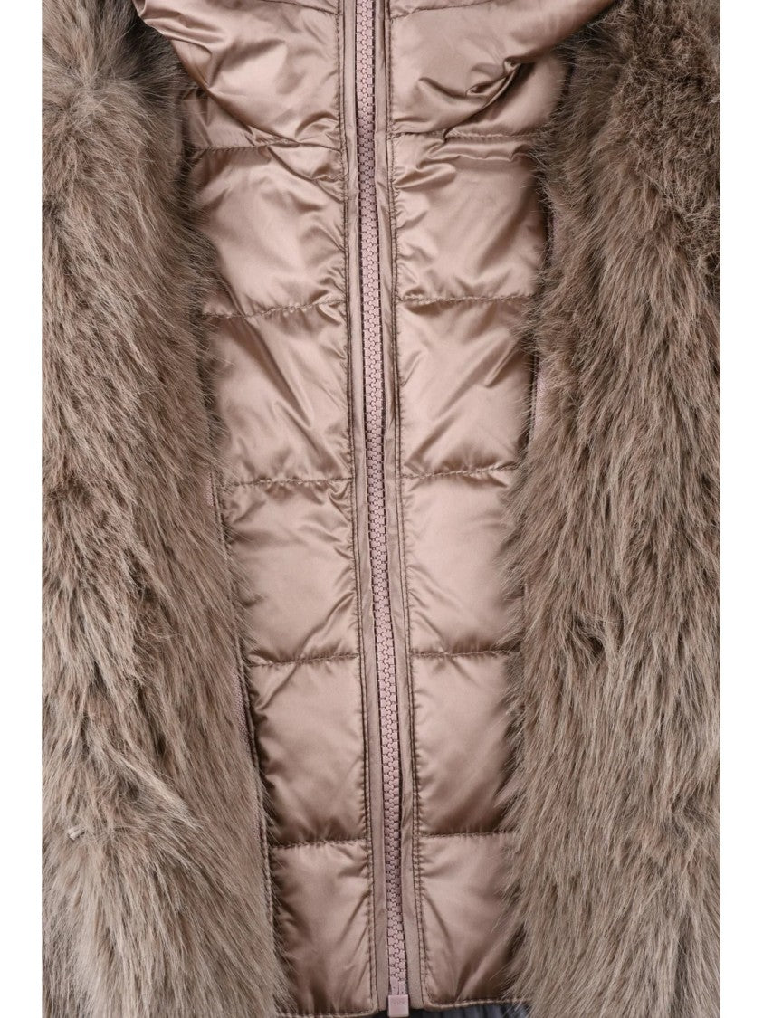 Bomboogie Taupe Quilted Short Polyester Faux Fur Jacket