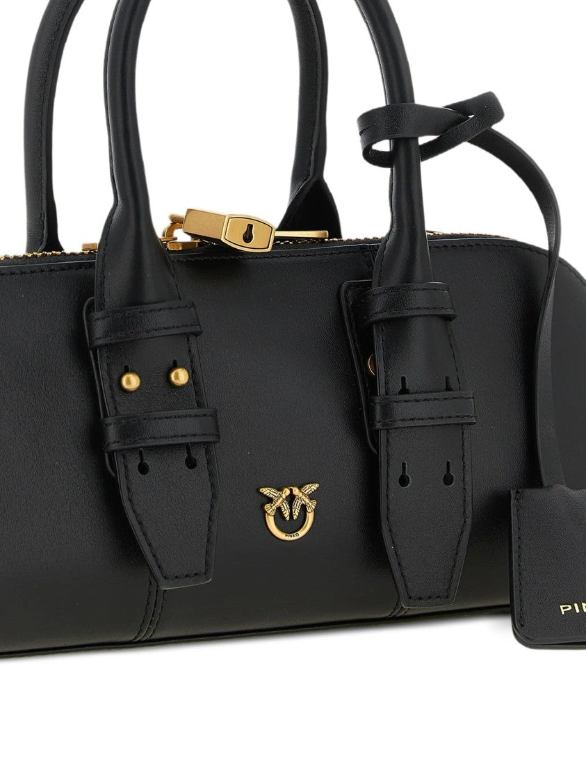 Pinko Black Bowling Bag Horizontal Leather Handbag
