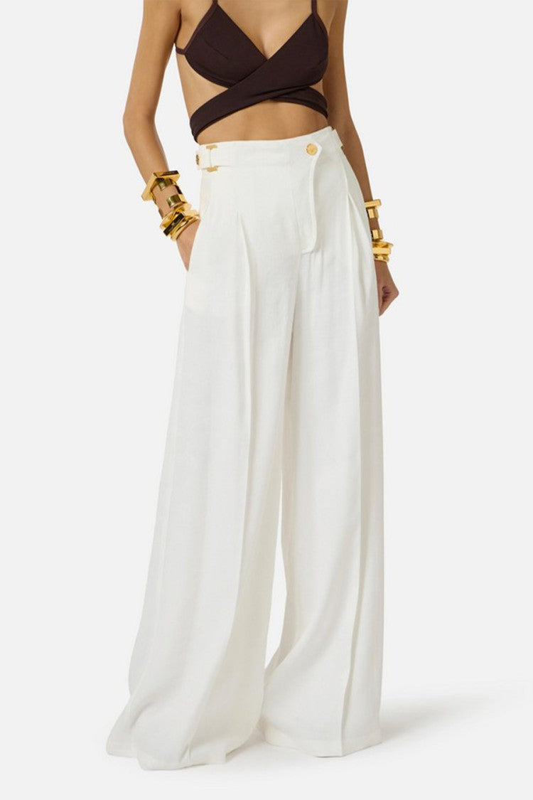 Elisabetta Franchi Ivory Wide-Leg Trousers
