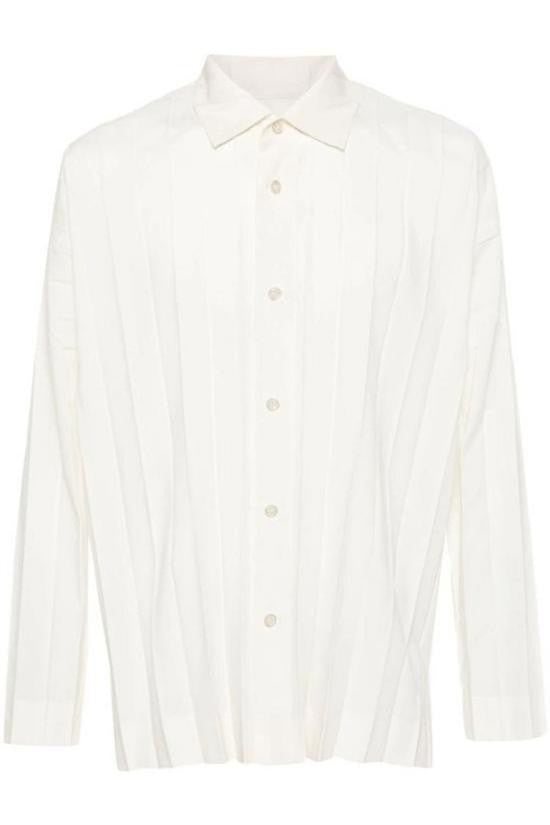 Homme Plissé Issey Miyake Pleated White Long-Sleeve Shirt With Minimalist Design