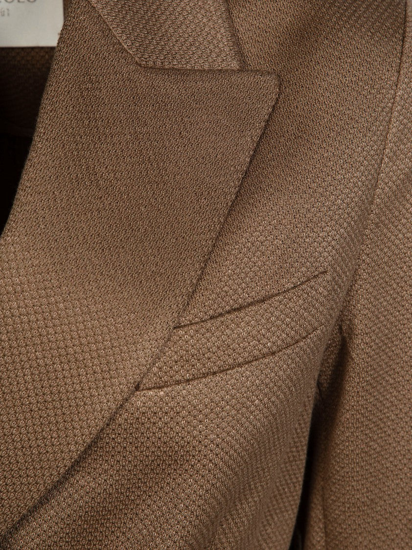 Circolo Textured Cotton Linen Double Breasted Blazer