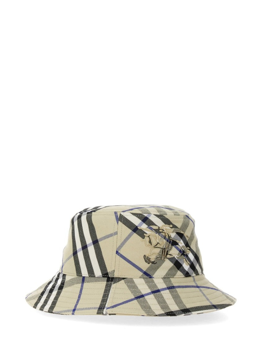 Burberry Plaid Bucket Hat With Structured Brim And Logo