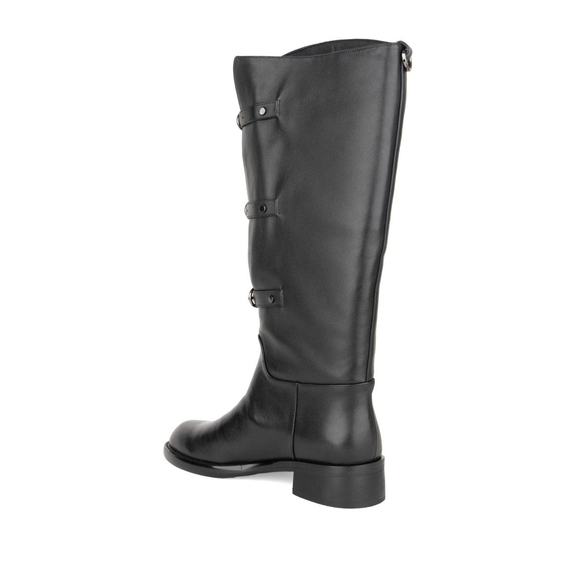 Linda Baumann Black Adjustable Buckle Smooth Leather Tall Riding Boots