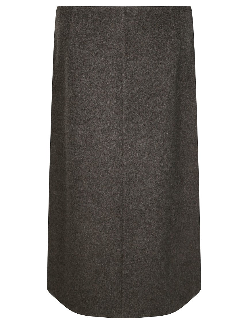 Parosh Straight Midi Skirt In Soft Grey Wool