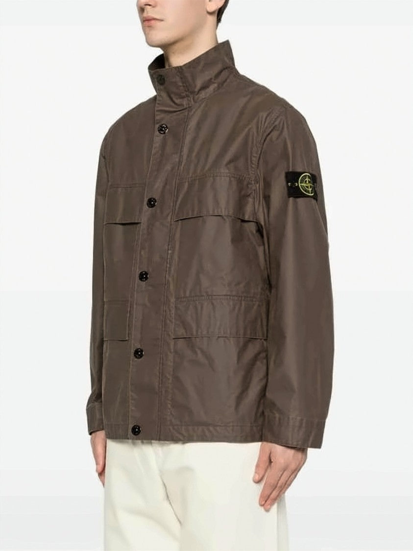 Stone Island Structured Brown Utility Jacket With High Collar