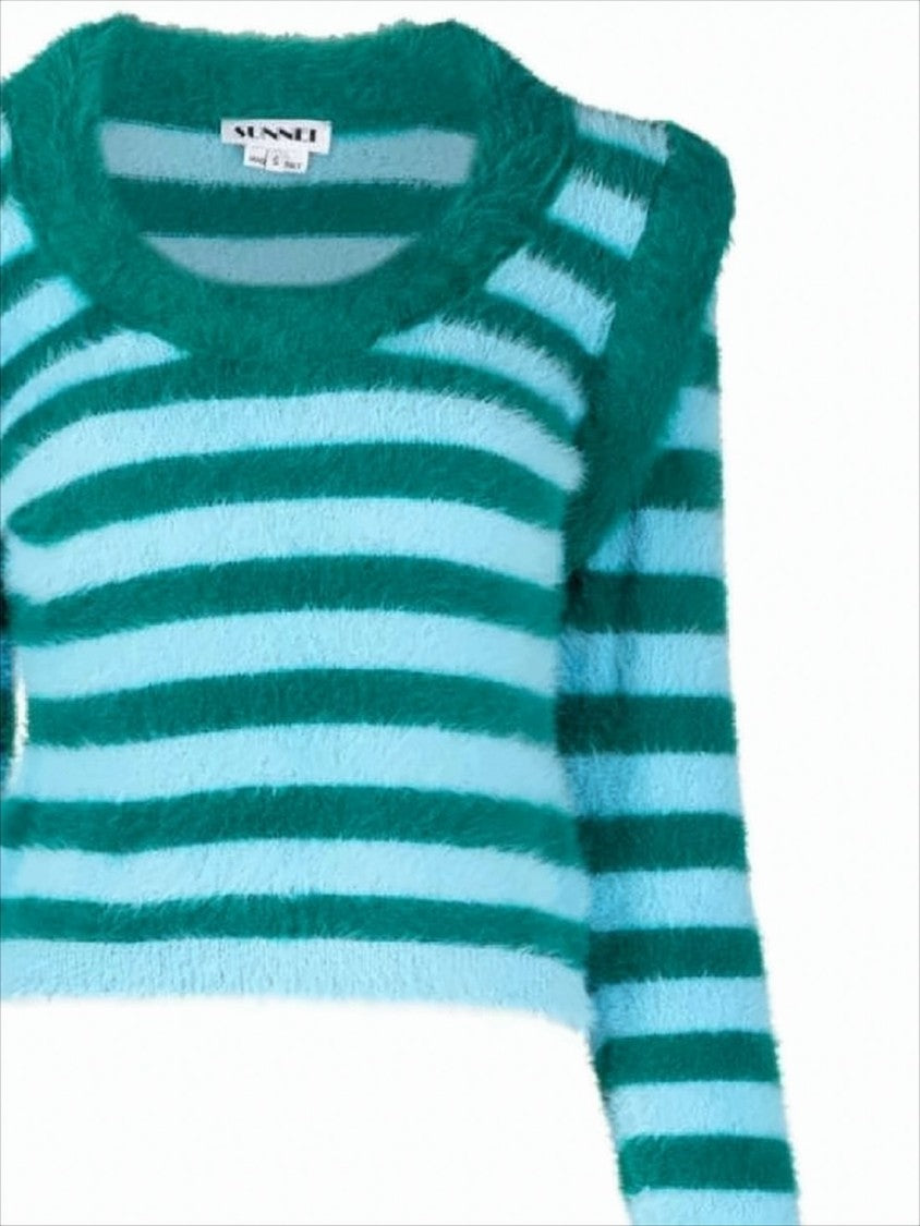 Sunnei Fuzzy Cropped Sweater With Ruffled Shoulder Details