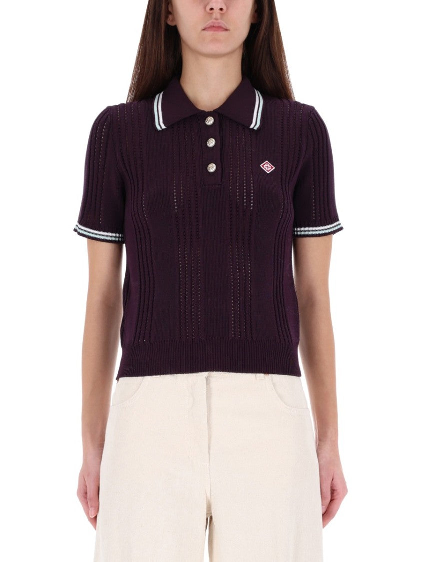 Casablanca Textured Cotton Knit Polo Shirt With Contrasting Accents