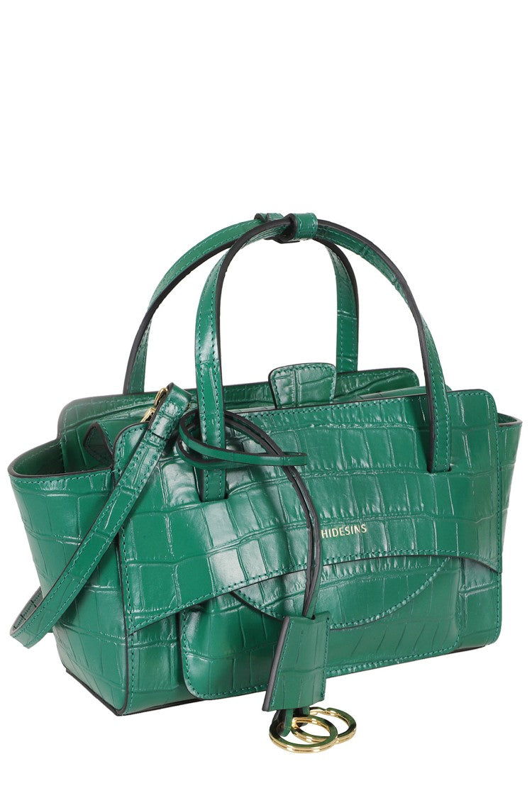 Hidesins Green Small Flap Double Handle Leather Handbag