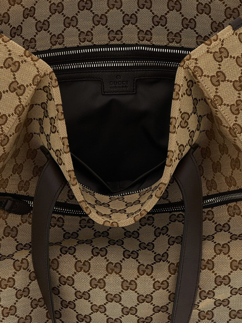 Gucci Monogram Shoulder Bag With Leather Accents