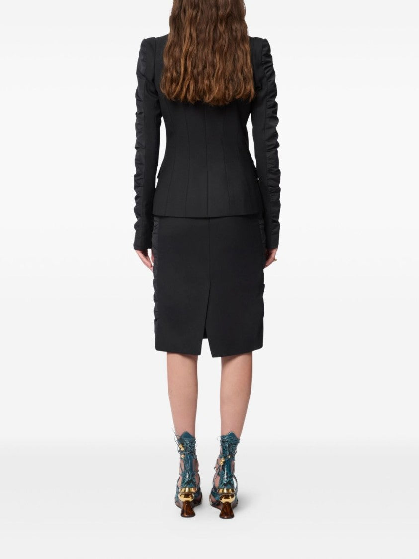 Nina Ricci Black Wool Ruffled Sleeve Flap Jacket