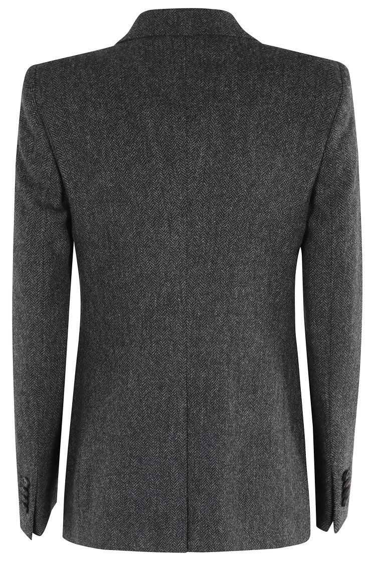 Tagliatore Double-Breasted Herringbone Blazer With Notched Lapel