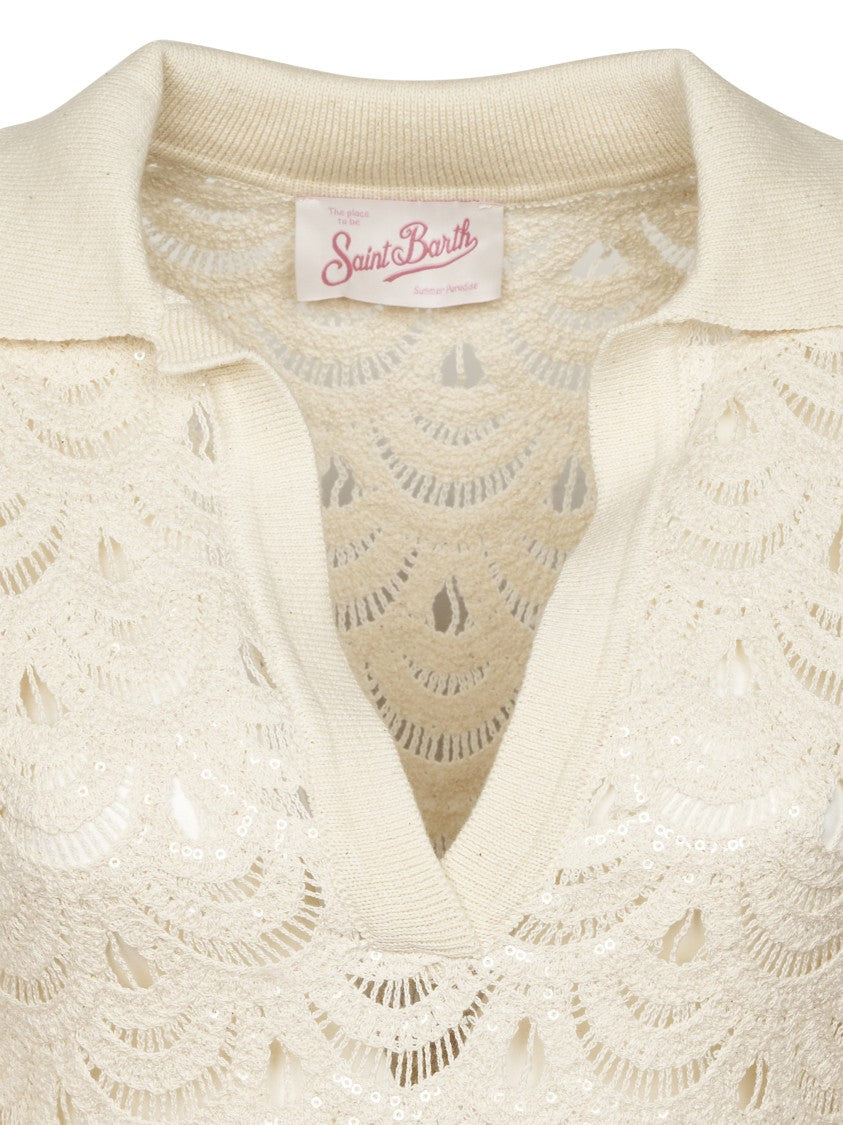 Mc2 Saint Barth Long Sleeve Mini Dress With Crochet Detailing