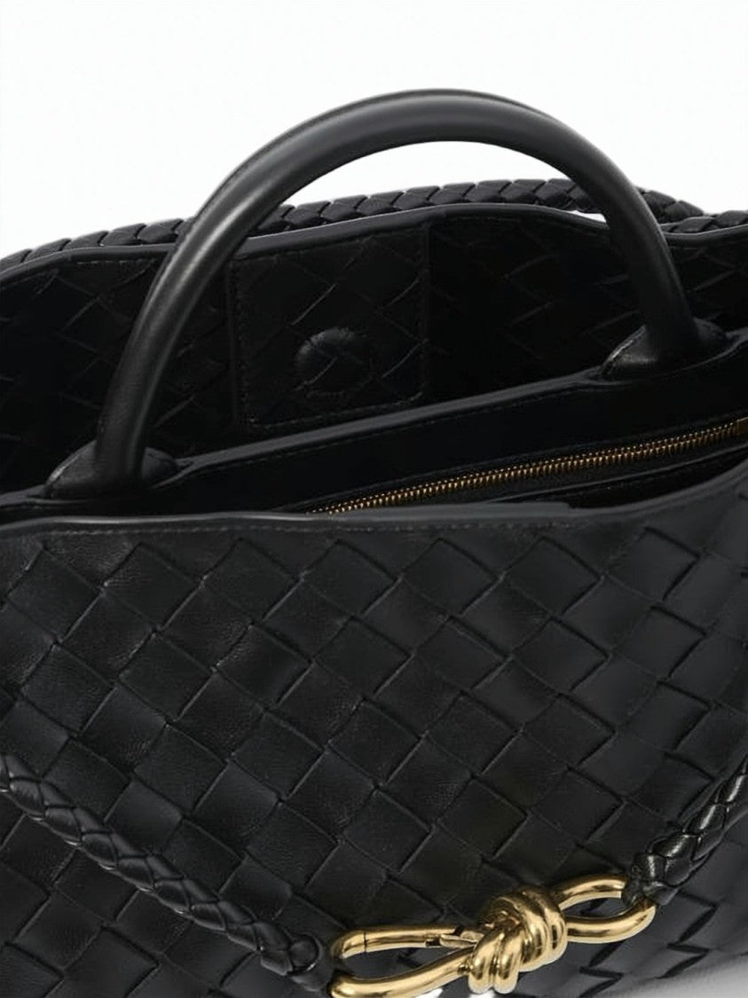 Bottega Veneta Rectangular Woven Lambskin Crossbody Bag With Gold-Tone Knot