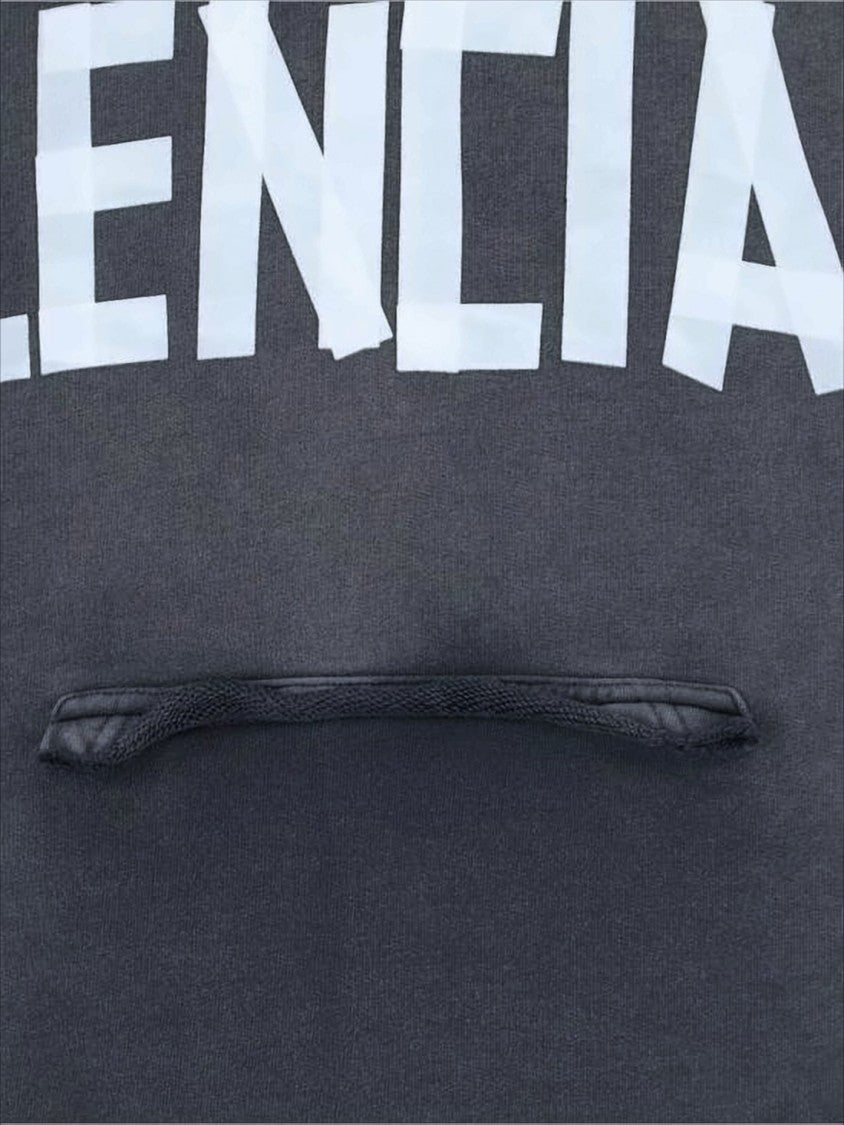 Balenciaga Cropped Hoodie With Drawstring Hood And Graphic Detailing