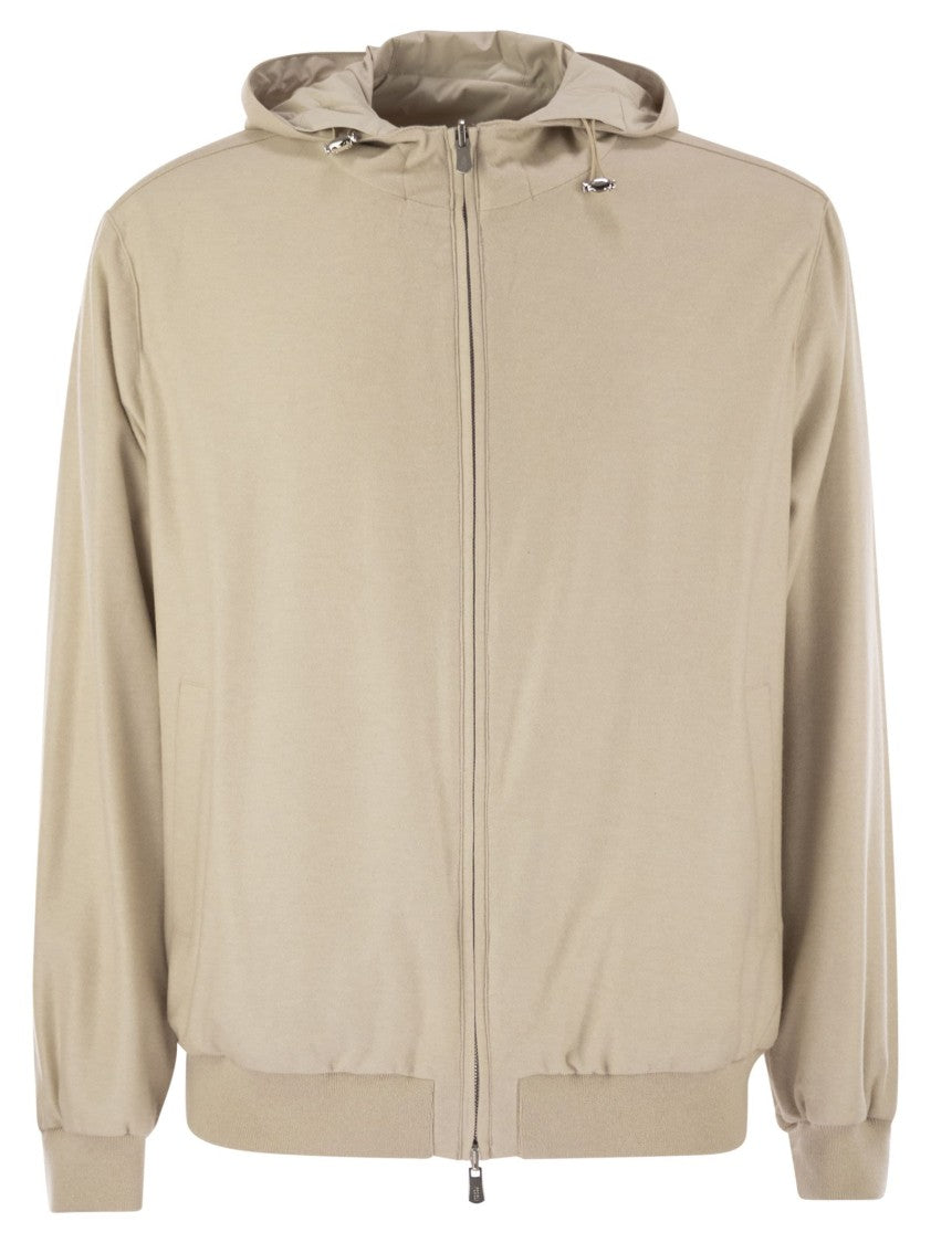 Fedeli Reversible Bomber Jacket With Hood In Cashmere Flannel And Airstop