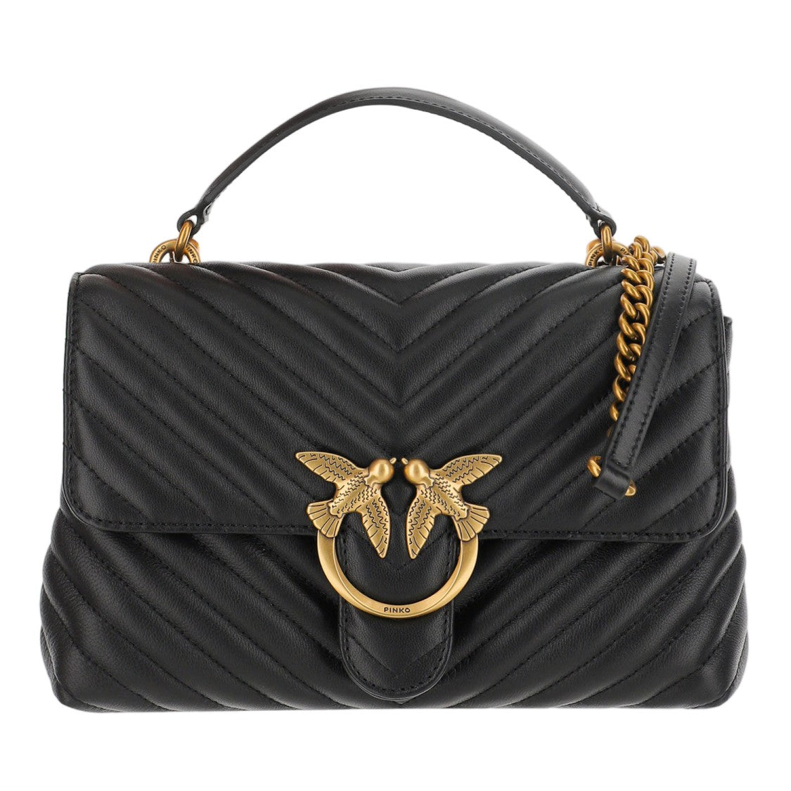 Pinko Chevron-Pattern Nappa Leather Shoulder Bag With Antique Gold Buckle
