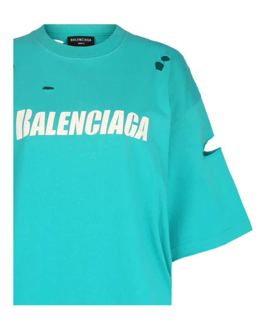 Balenciaga Distressed Boxy Fit T-Shirt With Contrasting Logo