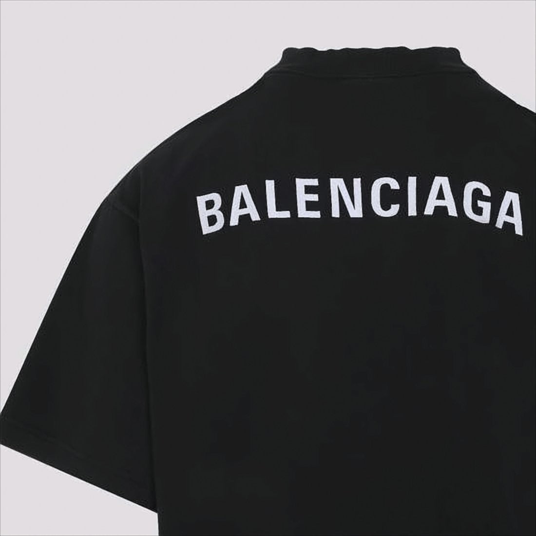 Balenciaga Cropped Black Cotton T-Shirt With Logo Detailing