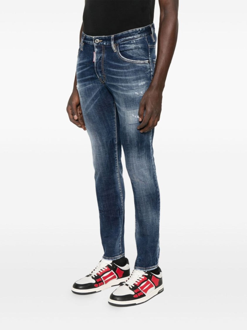 Dsquared2 Navy Blue Distressed Skater Jeans With Five-Pocket Design