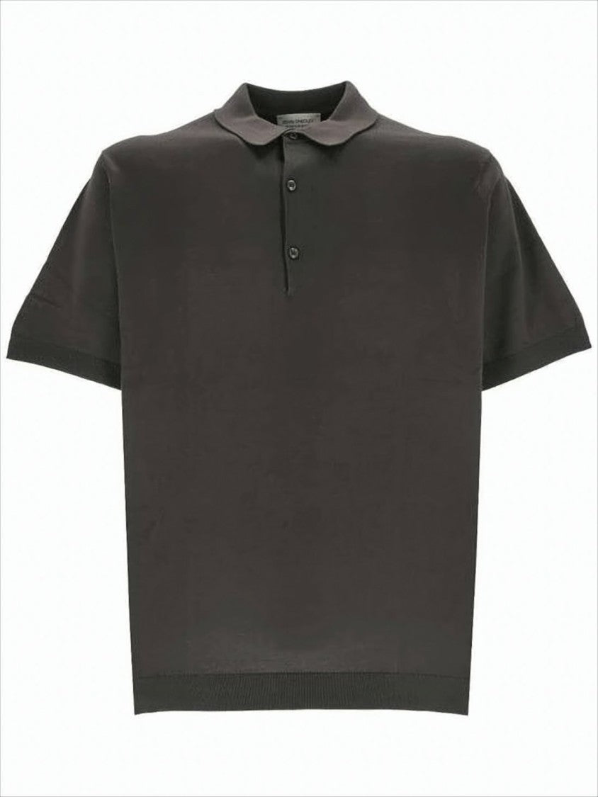 John Smedley Minimalist Black Cotton Polo Shirt With Classic Collar