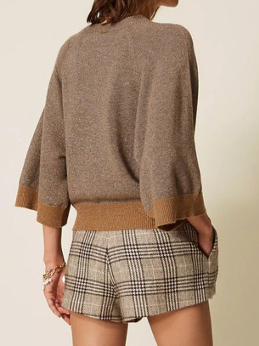 Twin-Set Boxy Knit Top With Contrasting Ribbed Cuffs And Hem
