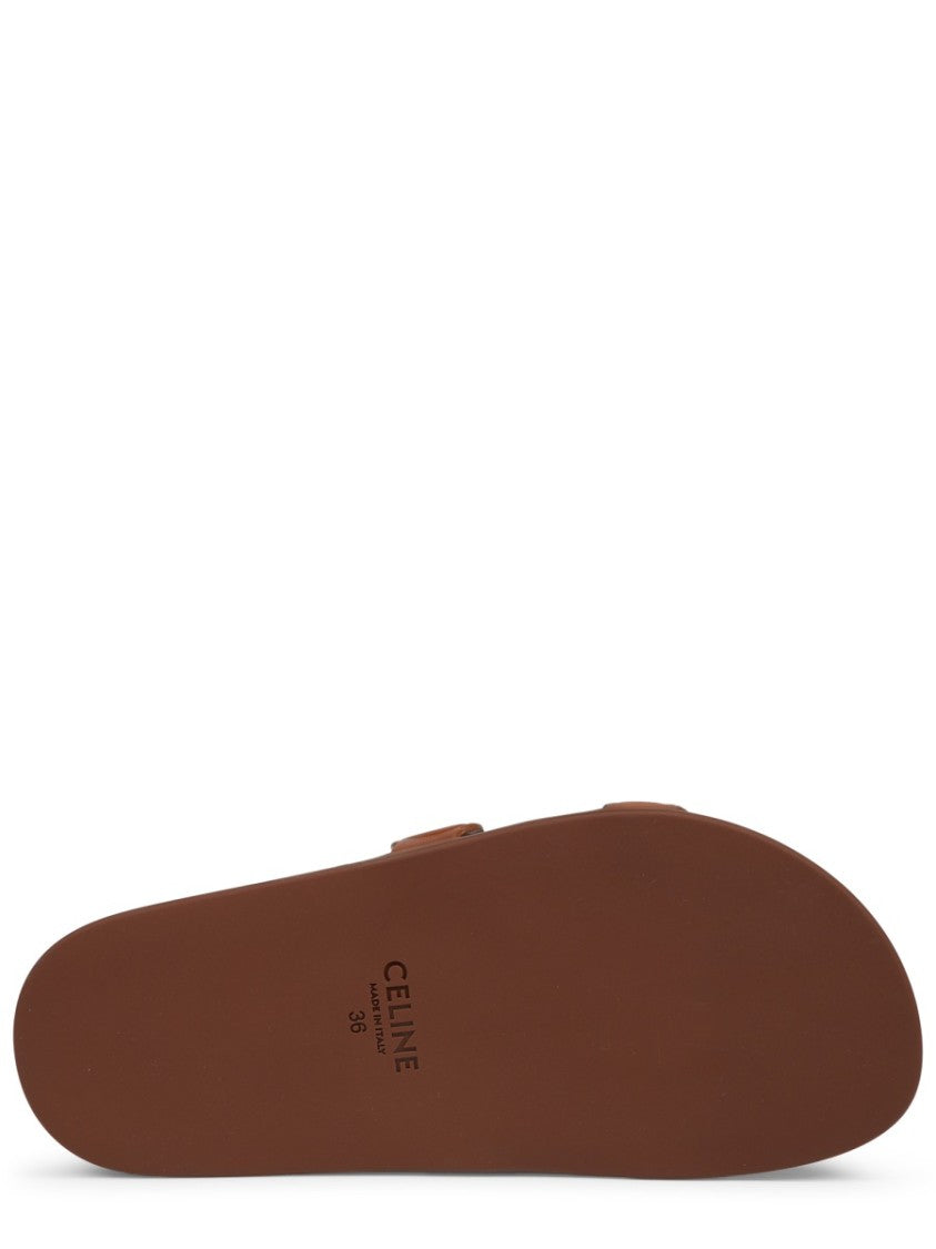 Celine Triomphe Flat Embossed Calf Leather Sandals