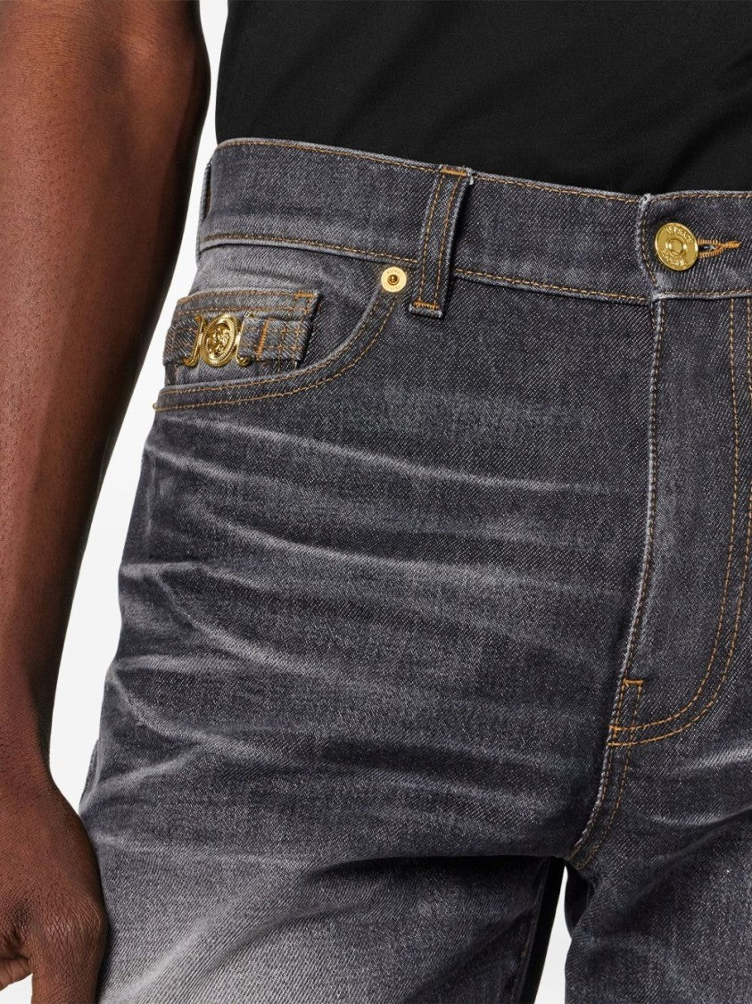 Versace Faded Black Straight-Leg Jeans With Gold Accents