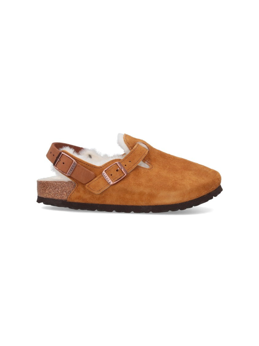 Birkenstock Tokio Fur Mules In Brown Suede