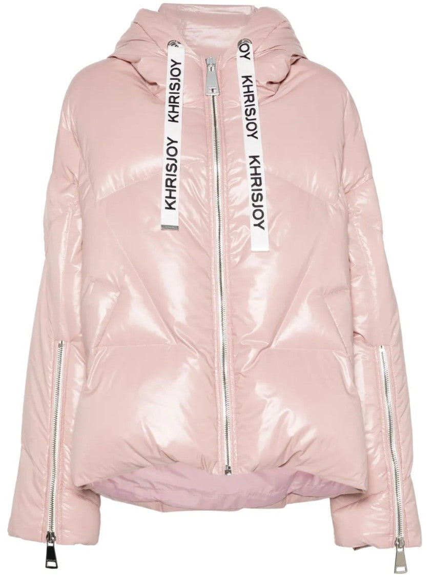 Khrisjoy Light Pink Shiny Puffer Jacket With Hood And Zippered Cuffs
