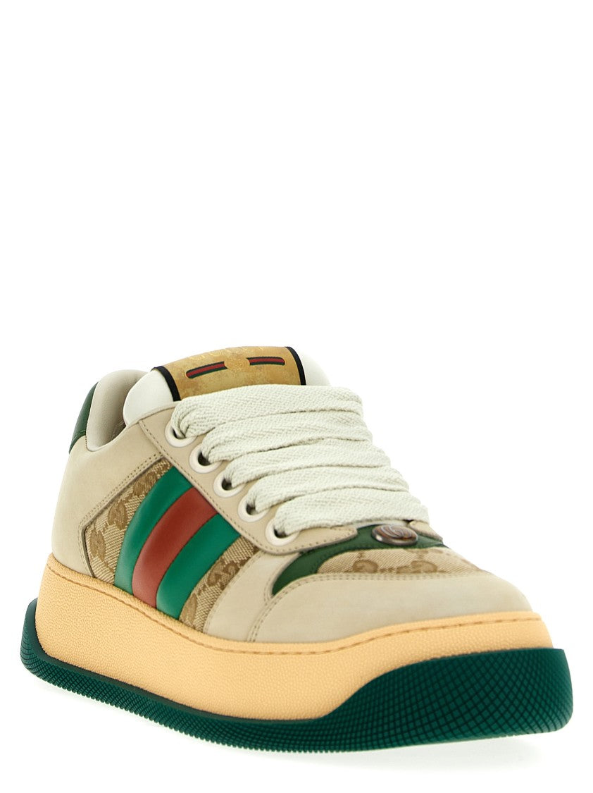 Gucci Leather Sneakers With Gg Original Fabric
