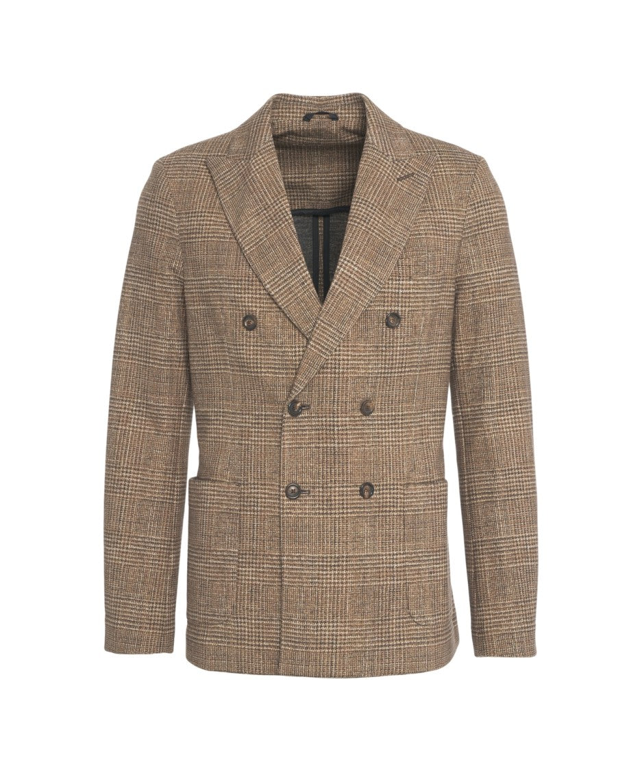 Circolo 1901 Textured Glencheck Double-Breasted Blazer With Notch Lapel