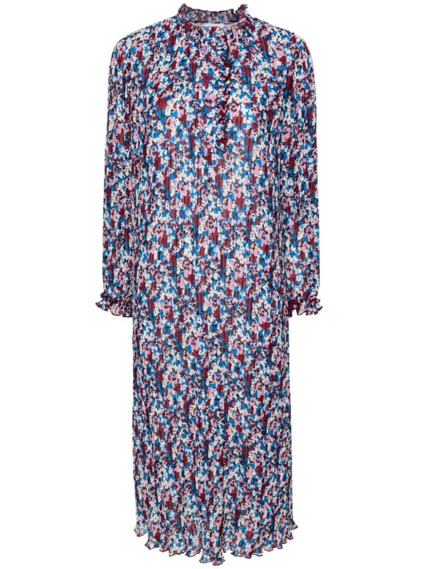 Ganni Pleated Midi Dress With High Neckline