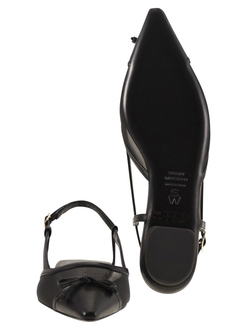 Stuart Weitzman Kitty - Leather And Transparent Fabric Slingback