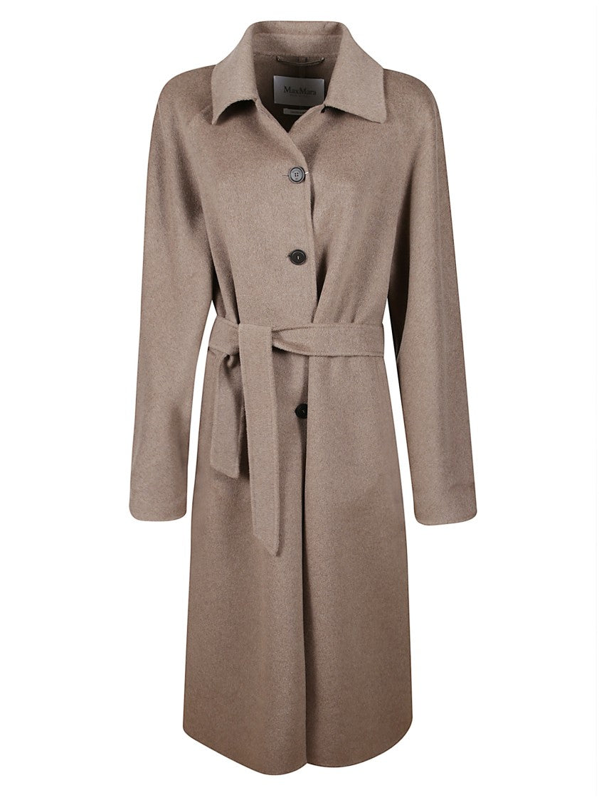 Max Mara Mid-Length Tailored Coat With Classic Collar And Belted Waist