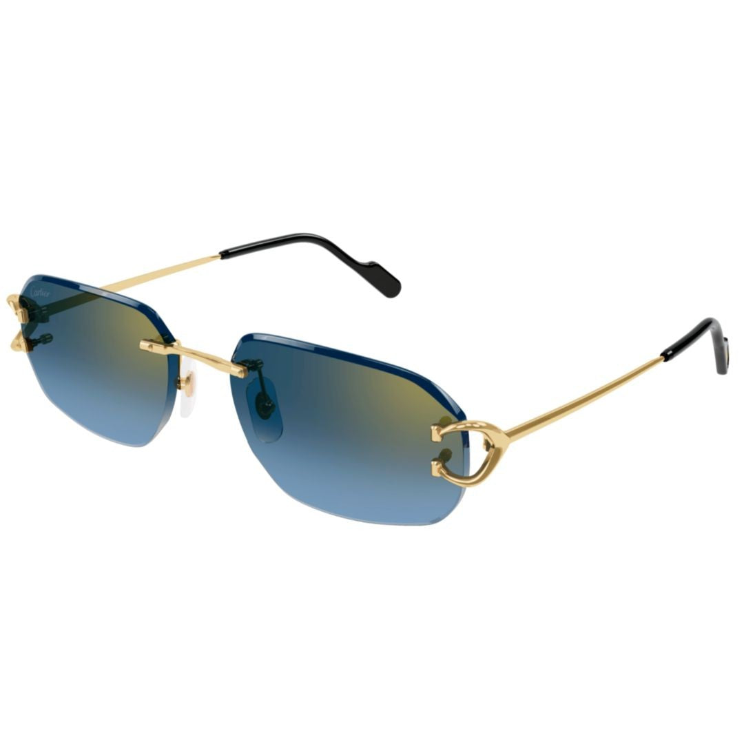 Cartier Rectangular Rimless Sunglasses With Gold Accents
