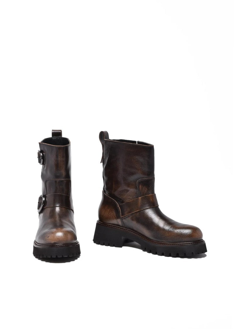 Ducanero Brown Leather Buckle Biker Boots