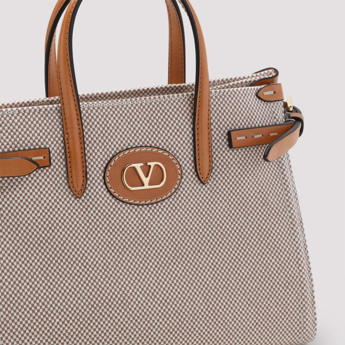 Valentino Structured Canvas Handbag With Leather Accents