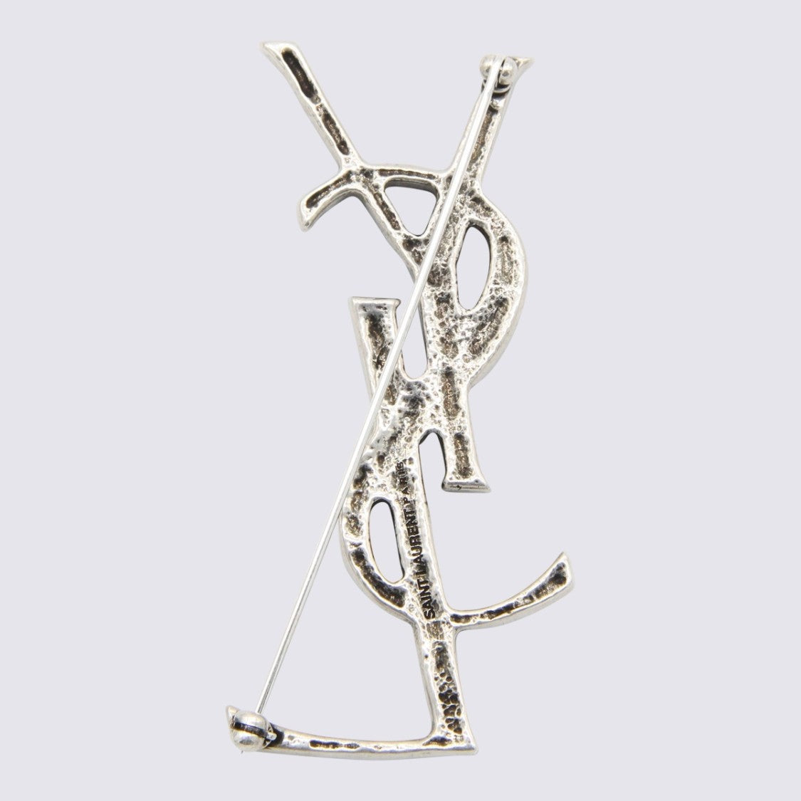 Saint Laurent Intertwined Ysl Logo Metallic Pin With Textured Finish