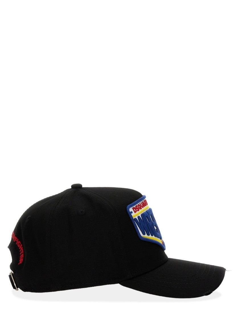 Dsquared2 Embroidered Black Cotton Baseball Hat With Adjustable Strap