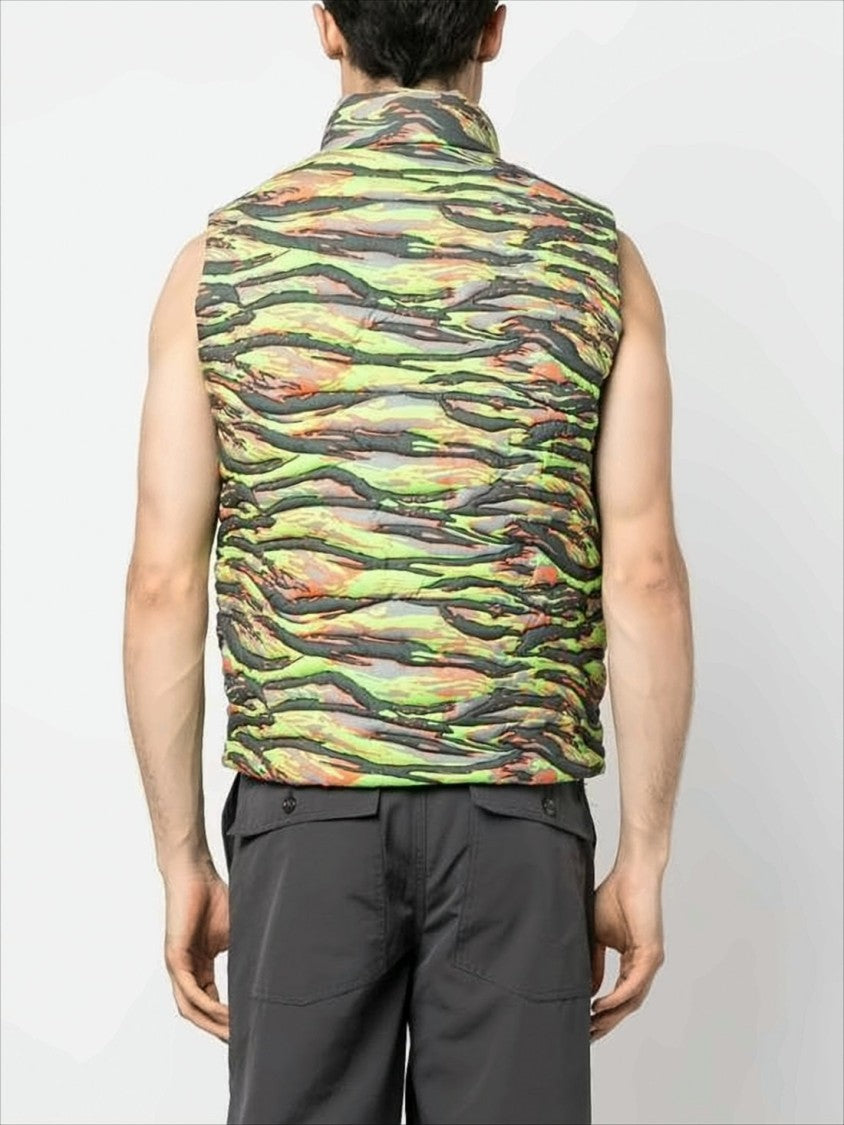Erl Abstract Camouflage Sleeveless Puffer Vest With High Collar