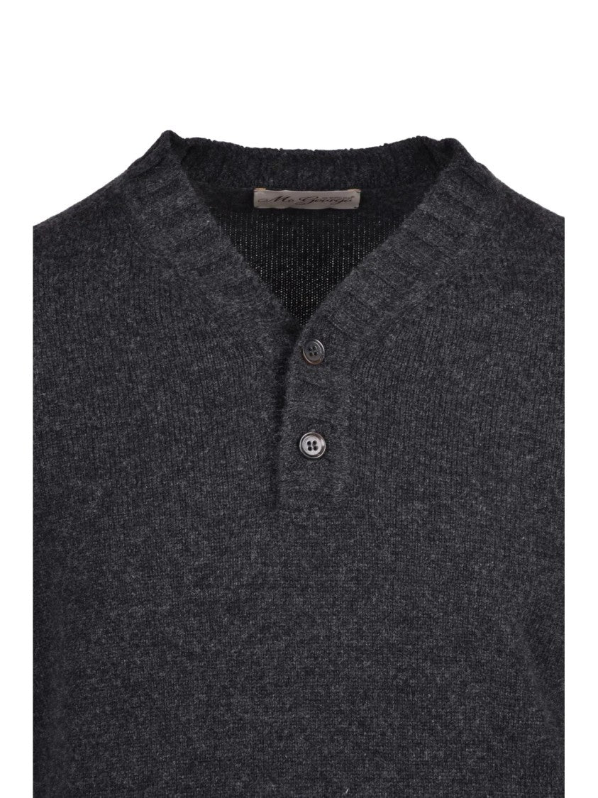 Mc George Grey Virgin Wool-Cashmere Serafino Sweater