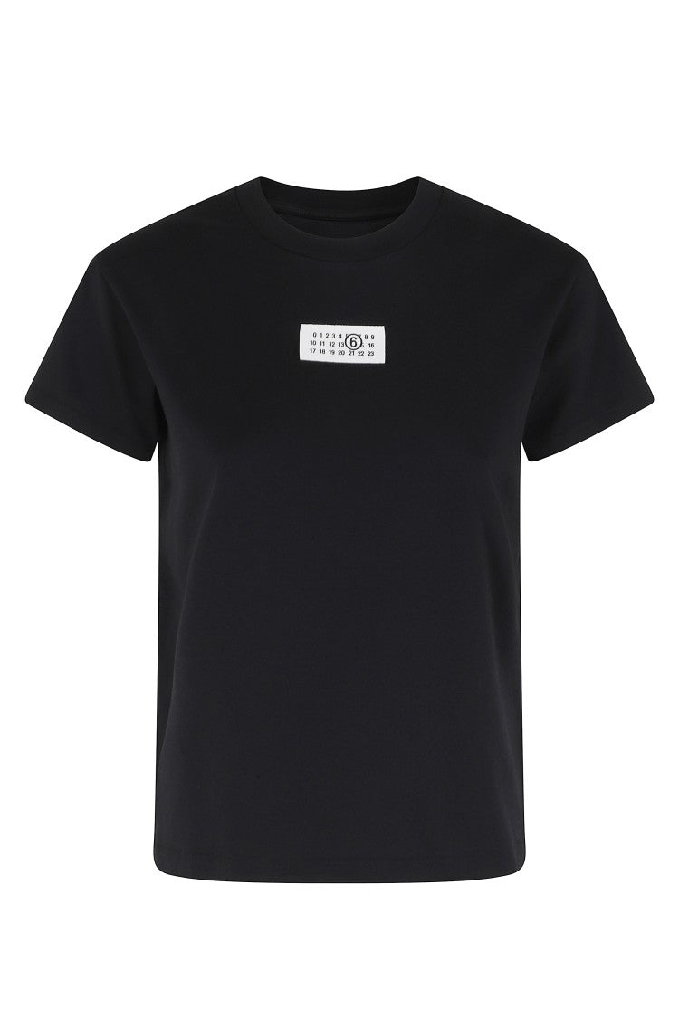 Mm6 By Maison Margiela Black Front Logo Blanca-Seam Cotton T-Shirt