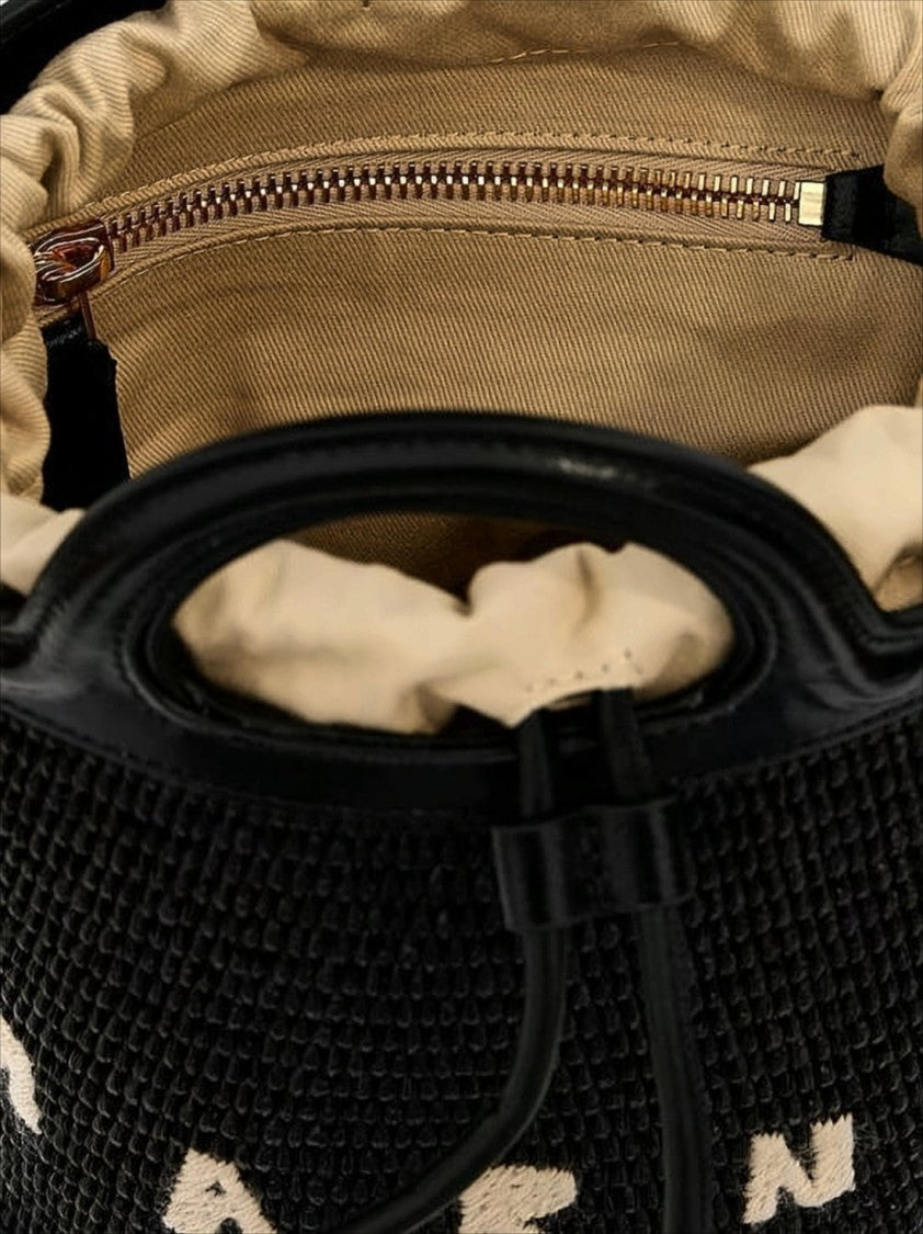 Marni Textured Black Woven Crossbody Bag With Embroidered Detailing