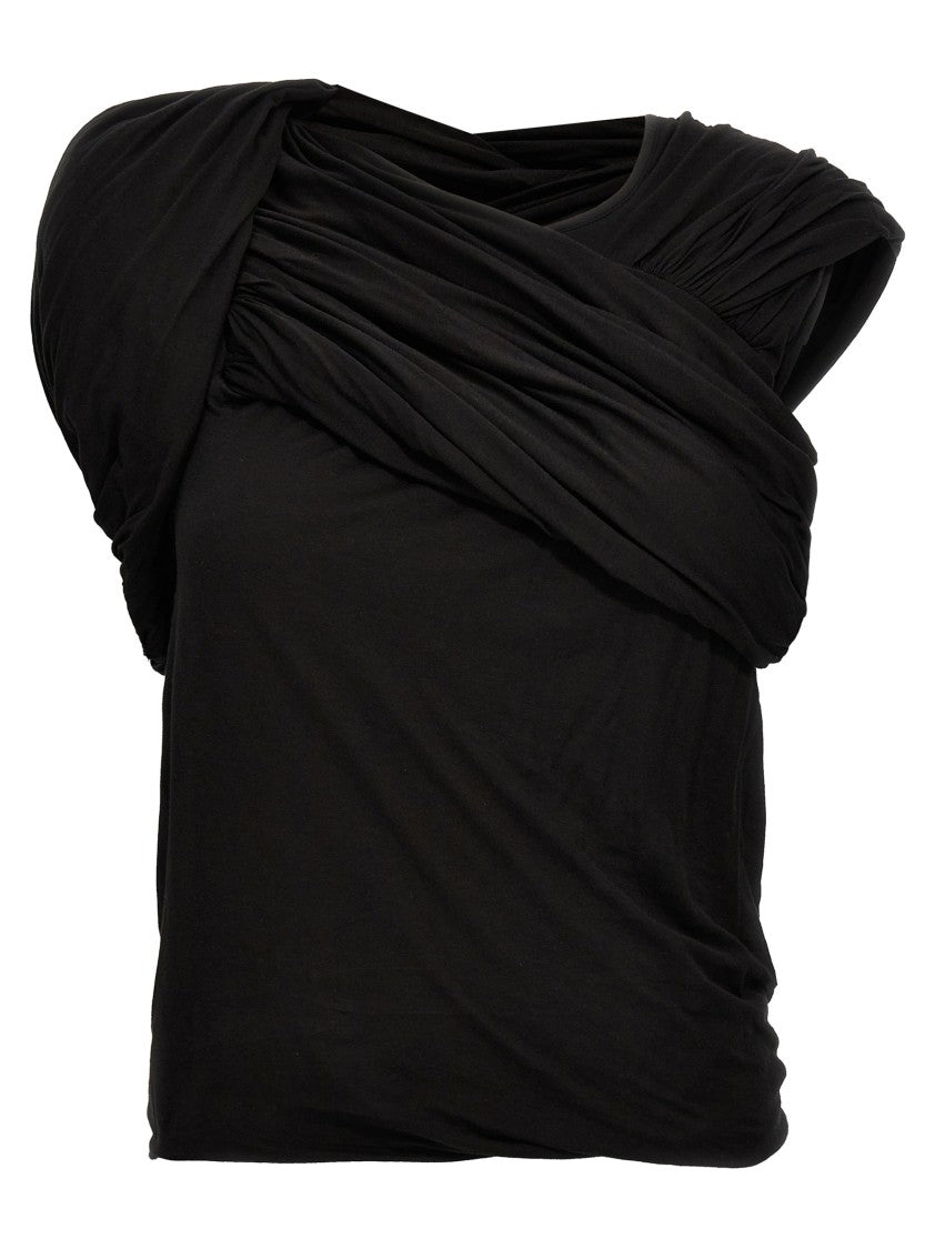 Rick Owens Draped Black Cotton Top With Design