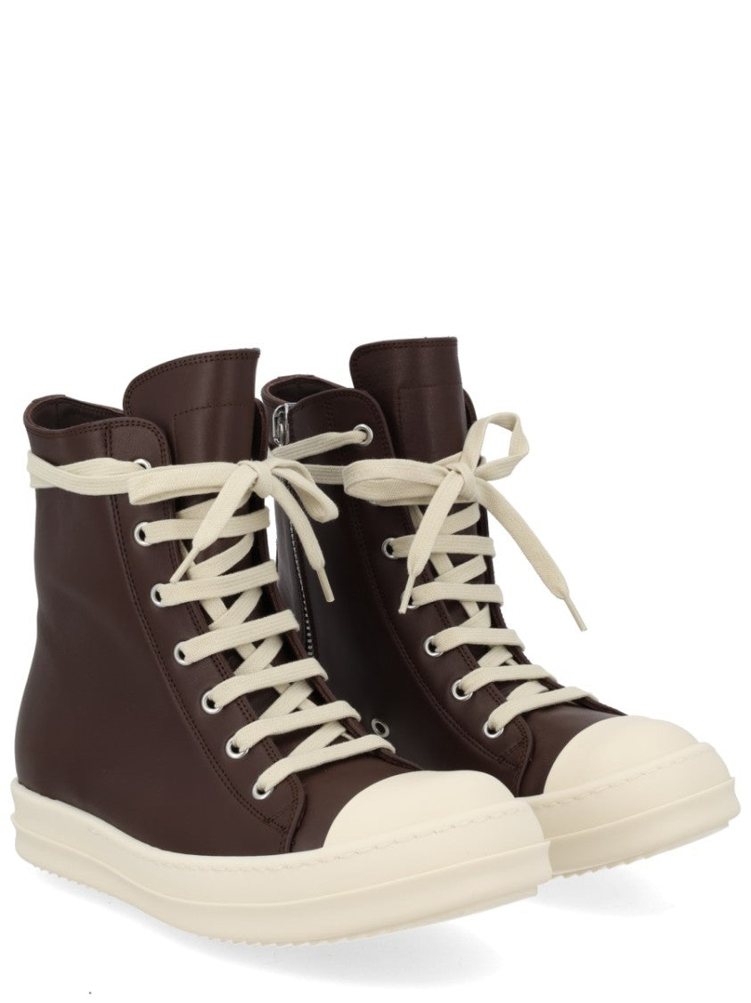Rick Owens Brown High-Top White Sole Sneakers