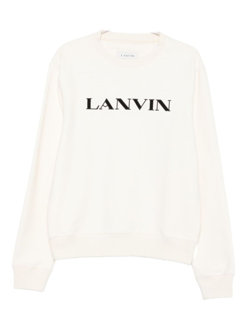 Lanvin White Cotton Embroidered Logo Crew Neck Sweater